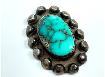 Old Pawn Small Turquoise Loose Cabachon Concho With Sterling Silver