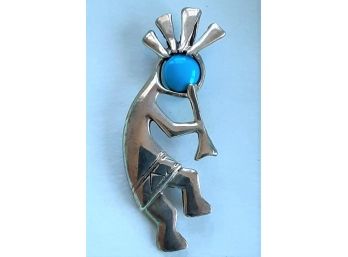 925 Sterling Silver Kokopelli Pendant With Turquoise Face