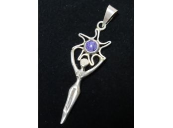 Sterling Silver Figure Of A Woman Holding The Sun With Center Stone Pendant