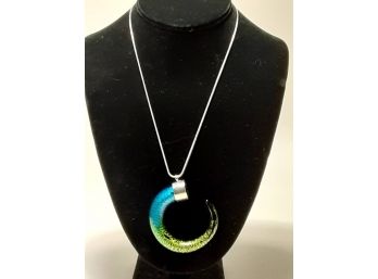 Iridescent Glass Tusk Horn Pendant Necklace