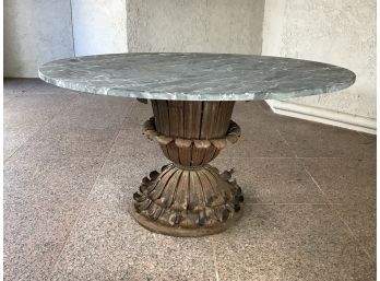 Fantastic Large Vintage Iron Base Table With Oblong Marble Top - Could Be Center Table Or Console Table