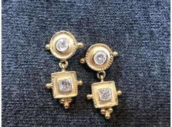 Absolutely Gorgeous Vintage 18kt Gold & Diamond Earrings - CLASSIC DESIGN . . . 4.2 DWT OR  6.53 Grams