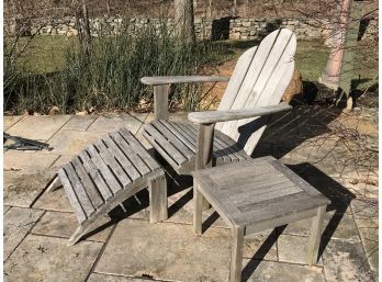 Super Nice SOLID TEAK Adirondack Chair & Ottoman With Side Table - By GLOSTER - NICE SET !