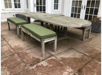 Fantastic Large SOLID TEAK  Table & Four (4) Benches By GLOSTER - OVER 10 FEET LONG ! Great Patina !