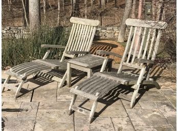 Lot Of Three (3) Fantastic Solid Teak Lounge Chairs & One (1) Teak Side Table Gloster & Outdoor Classics