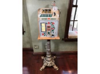 Phenomenal 1929 MILLS - 5 Cent - Poinsettia Slot Machine -works Perfectly - Rare Original Stand - Paid $3.600