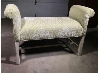 Elegant Light Sage Green ETHAN ALLEN Window  Bench - Damask Upholstery - Almond Color Frame - LOOKS NEW !