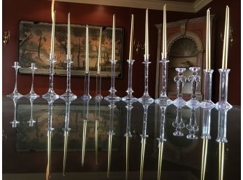 Seven (7) Pairs Of High Quality Crystal & Glass Candlesticks - Waterford - Orrefors - Royal Doulton & More