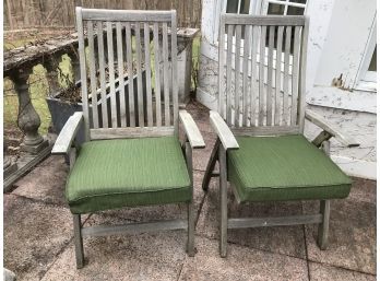 Lot Of Two (2) SOLID TEAK Folding Armchairs VERY Sturdy By GLOSTER - VERY Nice Pair - Great Chairs !