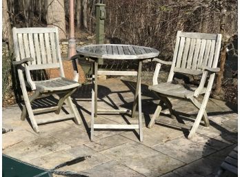 Fantastic SOLID TEAK Three (3) Piece Bistro Set By THE WOOD CARVER - All In Good Shape - ALL FOLDS FLAT