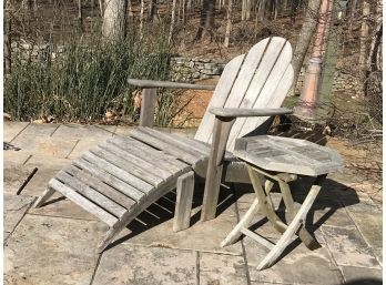 Nice Looking SOLID TEAK Adirondack Chair & Ottoman With Side Table By GLOSTER - Nice Set !