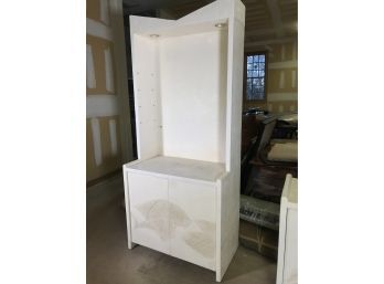 Very Interesting RETRO MODERN White Textured Surface - Lighted Cabinet / Bookcase - VERY COOL !