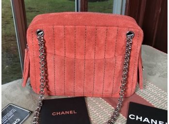 Gorgeous Authentic CHANEL Mademoiselle Camera Bag / Purse In Coral Color - Used ONE Time - Like Brand New !