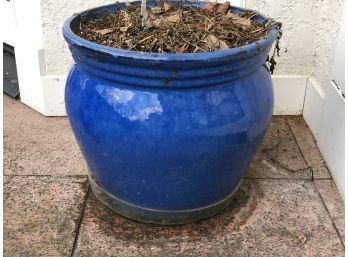 Two Fabulous Very Large Royal Blue Ceramic Planters - Great Condition & Style ( One With Under Plate )