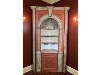 VERY LARGE Stunning Custom Made Corner Cabinet With Shell Cove Carving - Faux Painted - Beautiful Details