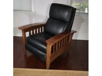 Beautiful ETHAN ALLEN Black Leather Mission / Arts & Crafts Style Recliner - NICE CHAIR - Very Comfy !