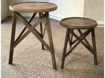 Two Vintage Style Taboret Stands - Two Sizes - Very Sturdy / Well Made - Slightly Distressed Finish