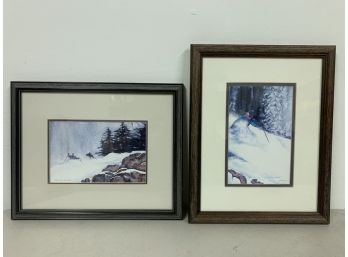 Vintage 1990 D.P. Cooper Pair Of Two Framed Skiing Prints