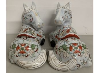 Pair Of Laying Asian Style Horses