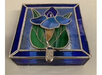 Floral Tulip Stained Glass Mirrored Jewelry Box Decor