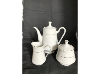 Tienshan Fine China 3 Piece Coffee Pot Set With Sugar Bowl And Creamer