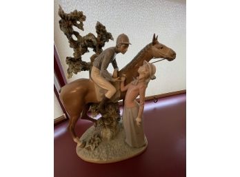 Lladro Retired Horse Racer On Horse With Lady Spectator (Tail Cut Off) 11x7x17.5