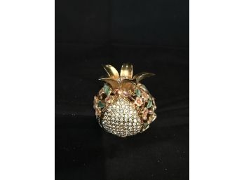 Rhinestone Gold Tone Pineapple Decor In Gift Box