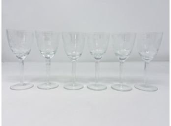 Set Of 6 Vintage Etched Floral Wine Glasses