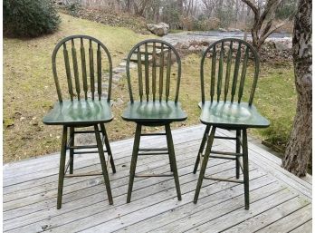 Set Of 3 Windsor Back Swiveling Bar Stools