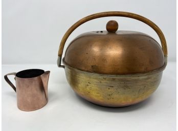 Vintage Copper Bun Warmer And Small Copper Pitcher