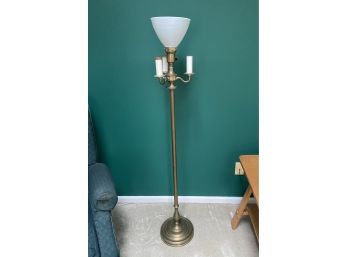 Vintage Torchiere Candelabra Floor Lamp With Milk Glass Shade