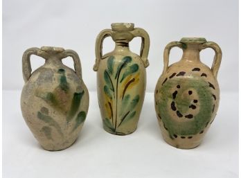 Trio Of Fanciful Art Pottery Jugs/vases