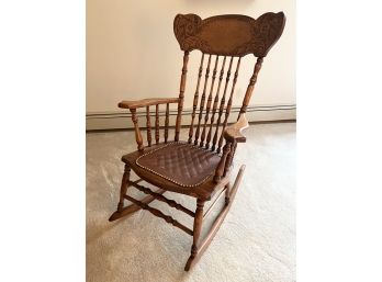 Antique Wooden Rocking Chair With Leather Seat