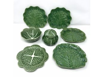 Seven Pieces Of Majolica Cabbage Dinnerware Collection - Bordallo Pinheiro