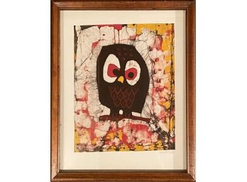 Framed Owl Batik, Signed Shaffer