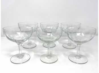 Set Of 6 Etched Glass Champagne Glasses