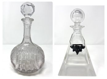 Vintage Glass Decanters With Silverplate Wine Label