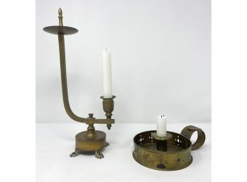 Vintage Chamberstick And Footed Candleholder