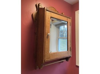 Antique Carved Wooden Bathroom Medicine Cabinet