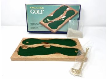 Executive Golf Oak Mini Course With Brass Putter And Balls. New And Unused