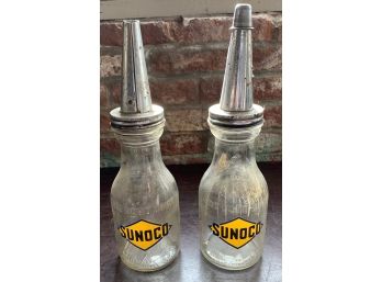 2 Piece Sunoco Glass Oil Bottles