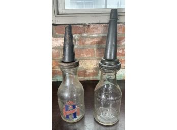 2 Piece Huffman Glass Oil Bottle Lot