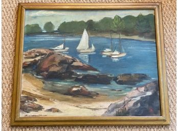 Vintage Sailboat Oil Painting Signed