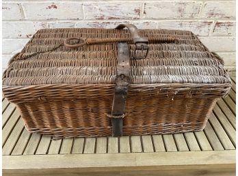 Antique G.W. Scott & Sons Coracle Wicker Travel Picnic Basket