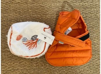 New! Orange Quilted Puffer Dog Vest Size Small And Terry Cloth Zippered Pouch