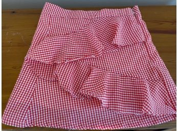 New! Red Gingham Check Ruffled Skirt With Side Zipper Small