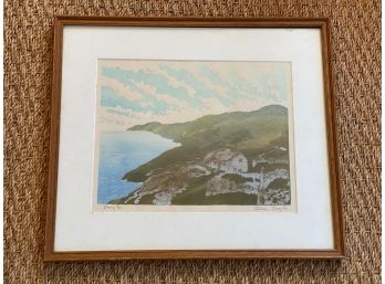 Lovely Seaside Landscape Watercolor In Simple Wood Frame