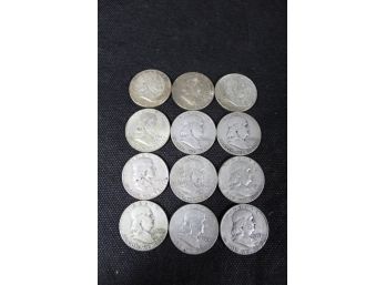 Franklin Silver Half Dollars Lot Of 12