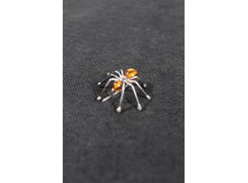 Sterling Amber Spider Pin