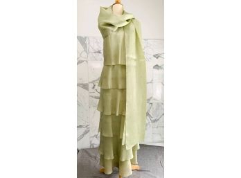 Tired Silk Green Gown And Wrap